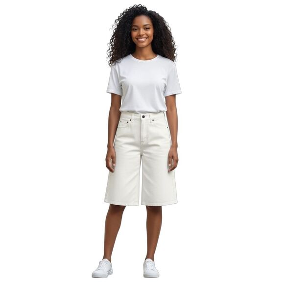 Universal Standard Women's Size 2 White Denim Shorts Women High Rise - Picture 1 of 8